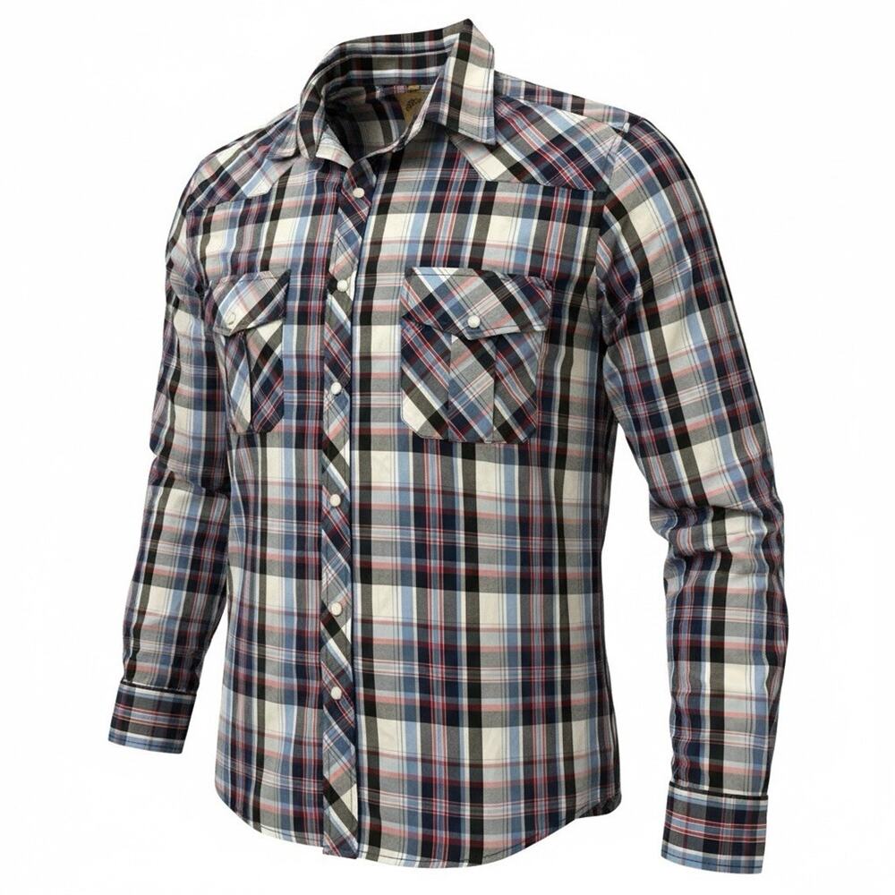 Coevals Club Western Plaid Pearl Snap Two Pocket Cowboy Shirt Men's Large